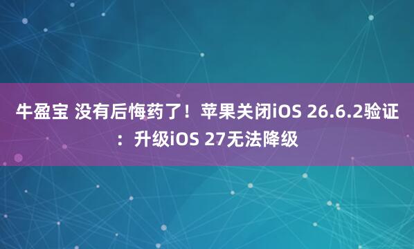 牛盈宝 没有后悔药了！苹果关闭iOS 26.6.2验证：升级iOS 27无法降级